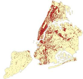 a map of buildings effected by NYC's Energy Efficiency Laws.