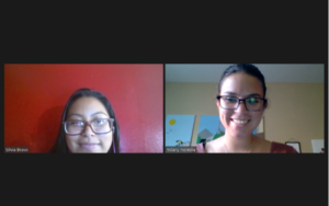 RAND Project Associate Yolany Heredia meets virtually with First Workings intern, high school student Silvia.