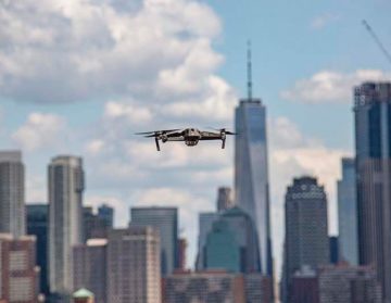 RAND's drone with the New York City skyline in the background.