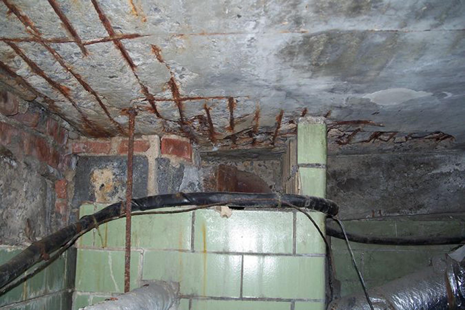 <p>The concrete and steel reinforcement on the underside of the structural slab were badly deteriorated.</p>
