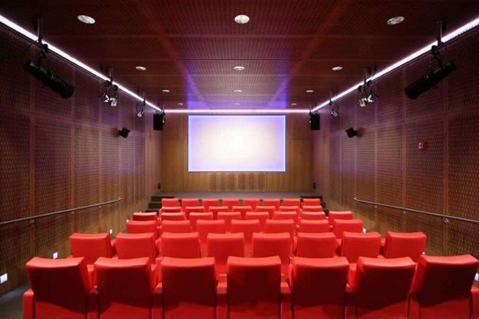 <p>The 60-seat theater has digital projection, an independent sound<br />
system, and acoustically designed ceiling, walls, and floors.</p>
