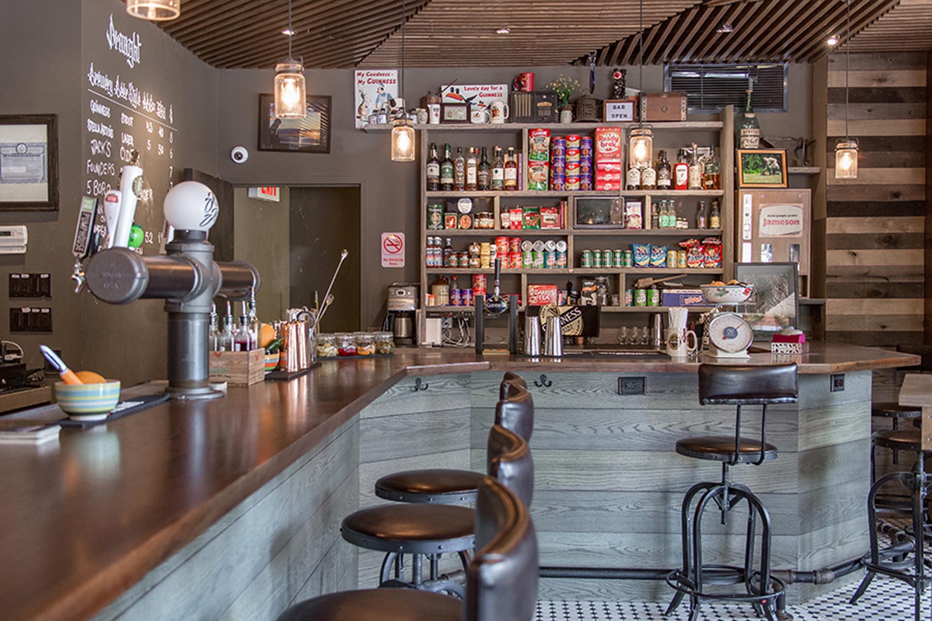 <p>The bar also features a siopa beag (“the small grocery”) selling pantry goods and household items from Ireland.</p>