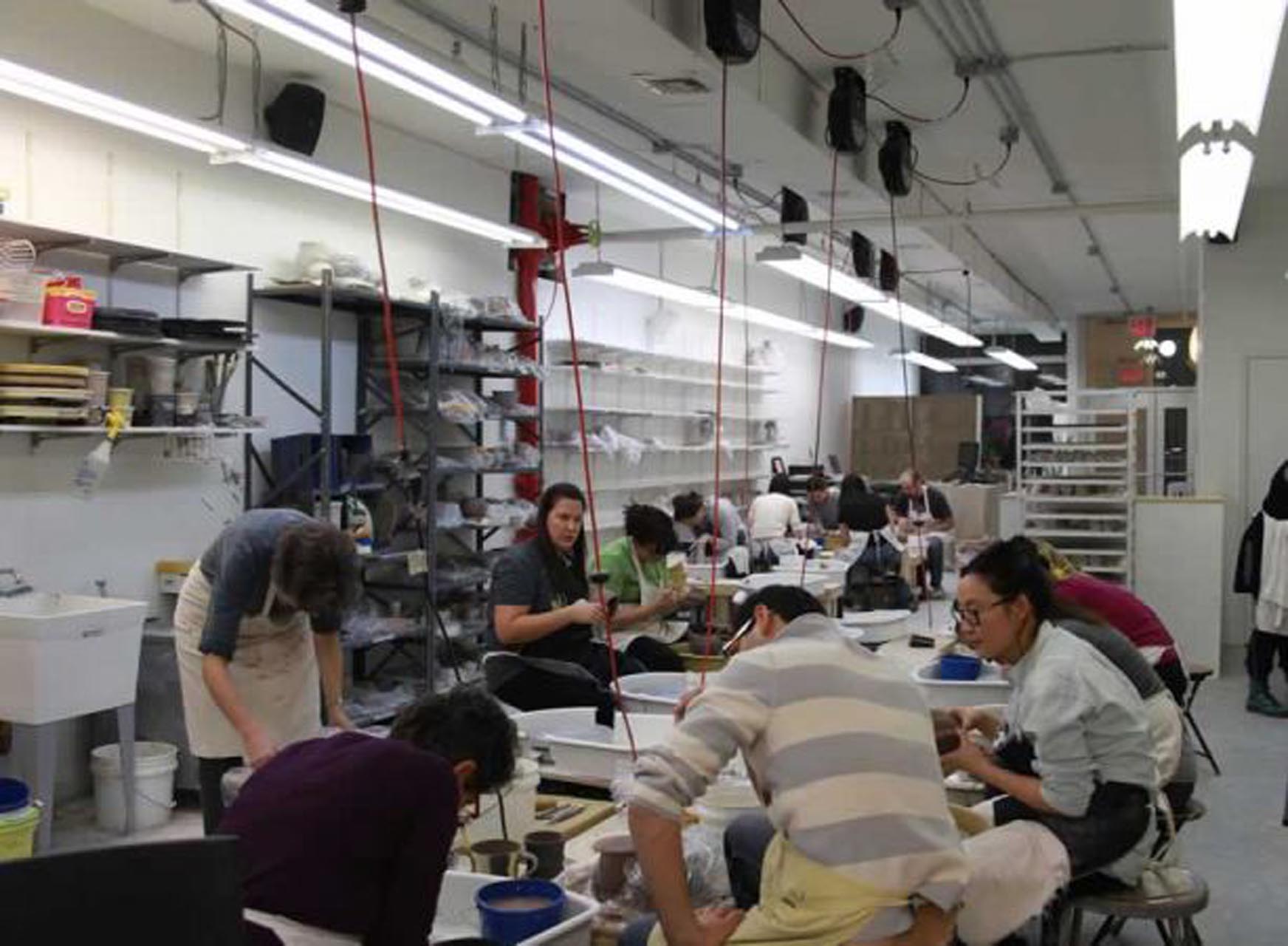 <p>The studio is equipped with 24 pottery wheels.</p>
