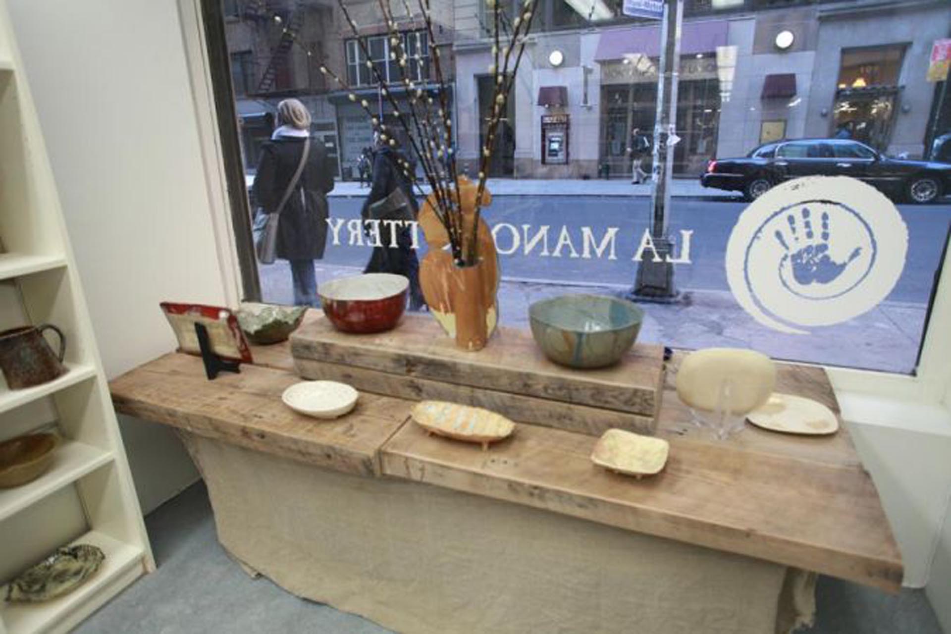 <p>Handmade items are displayed in the window.</p>
