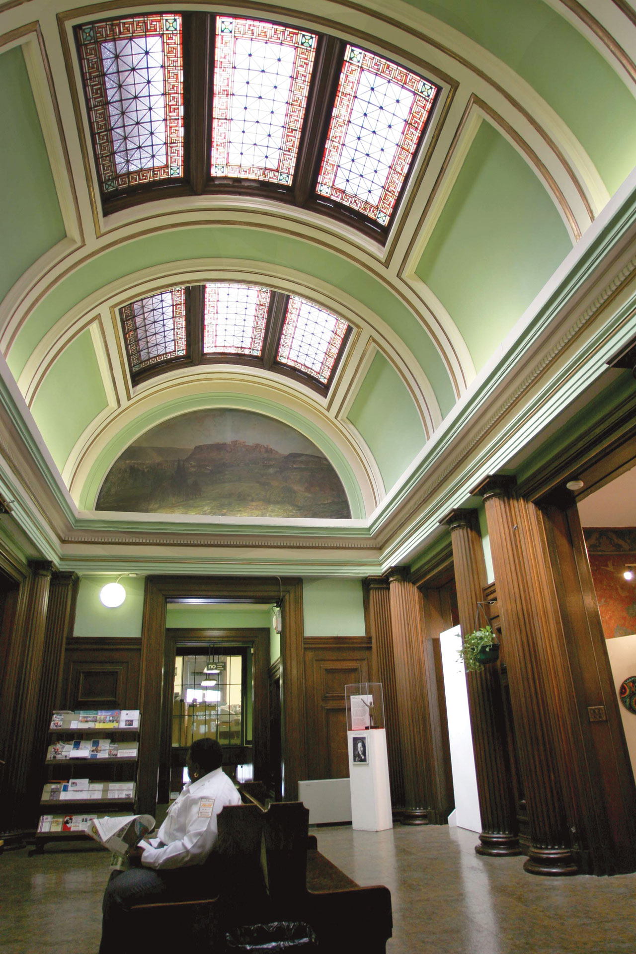 <p>The enormous glass and metal skylight above the librarys lobby was replaced.</p>