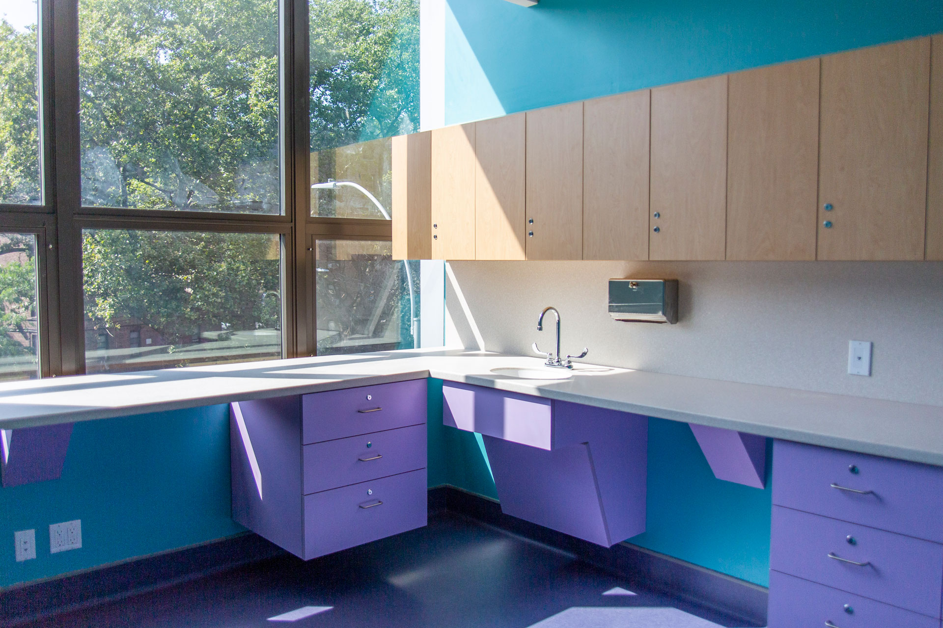 <p>The third floor of the Floating Hospital’s flagship clinic features exam rooms, offices, a laboratory, pantry, storage rooms, and a locker room.</p>